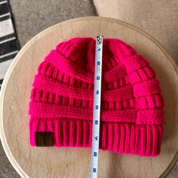 C.C Soft Stretch Cable Knit hot pink, neon pink hat, One Size - Picture 6 of 6